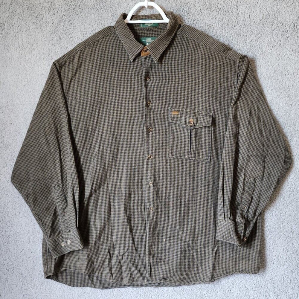 VTG 90s Orvis Houndstooth Heavy Flannel Long Sleeve Button‎ Up Shirt Size XXL